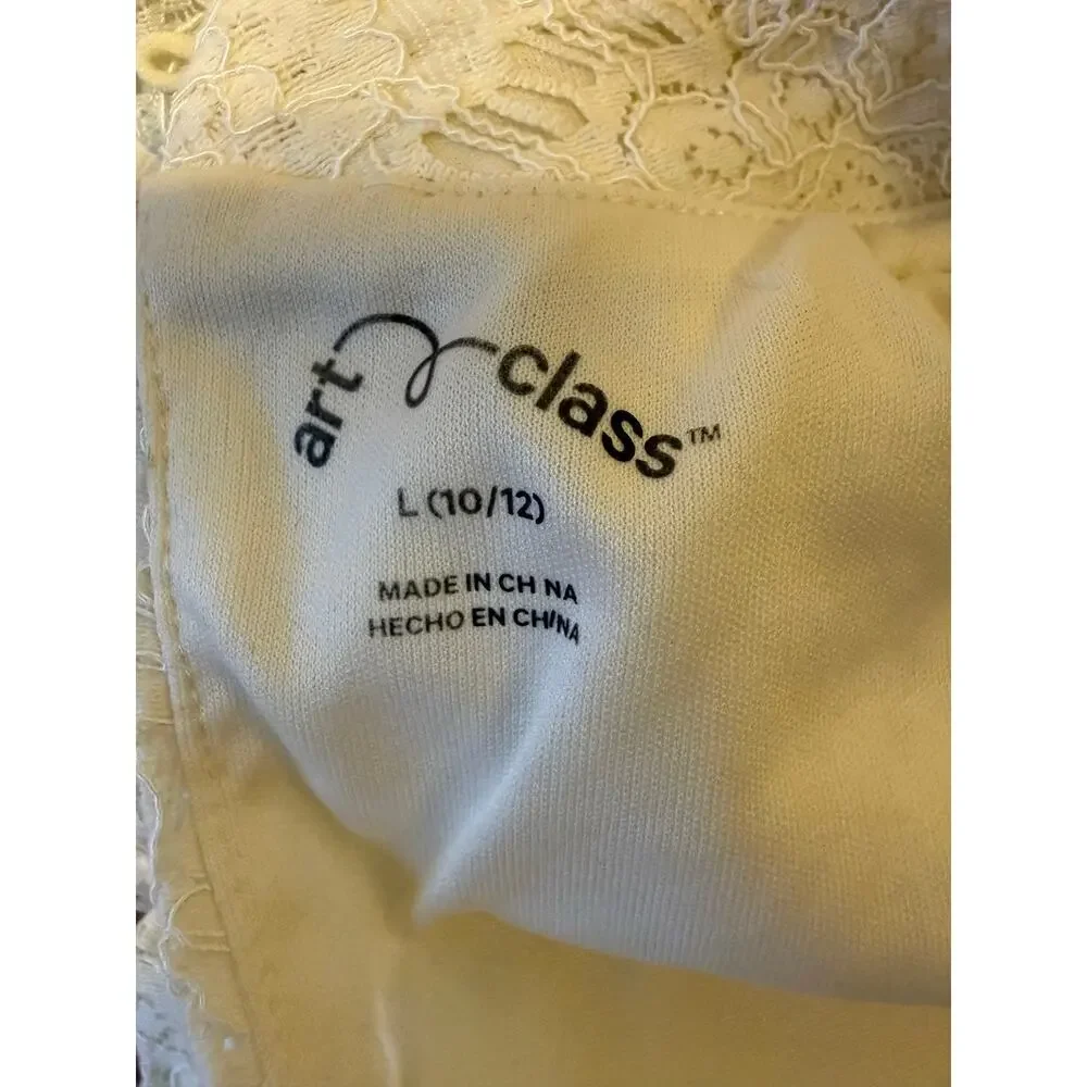 Art Class Girls Ivory Lace Shift Dress Size Large 10/12 Keyhole Back